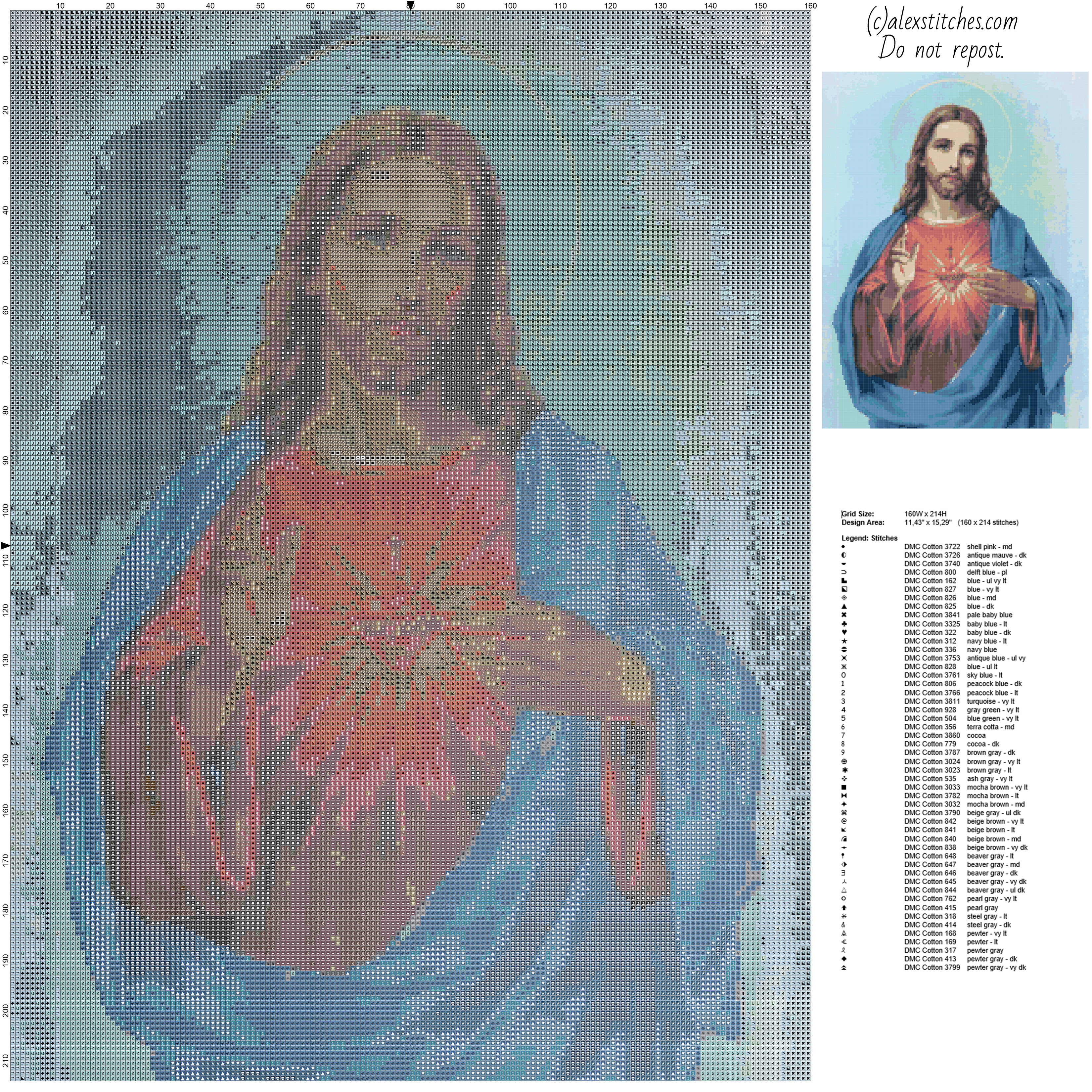 Jesus of Nazareth Jesus Christ with halo religious free cross stitch pattern