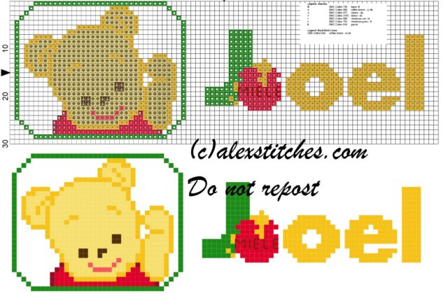 Joel name with Baby winnie the pooh free cross stitches pattern