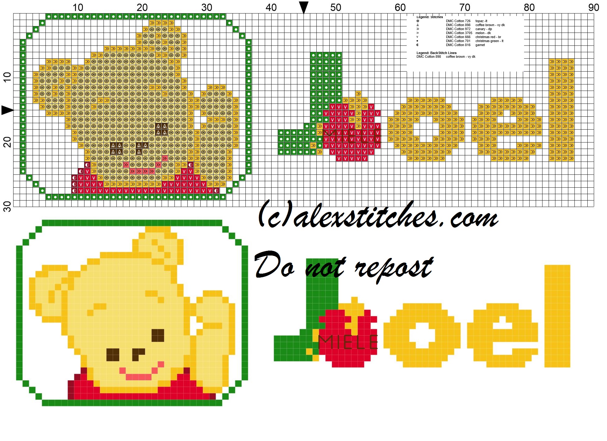 Joel name with Baby winnie the pooh free cross stitches pattern