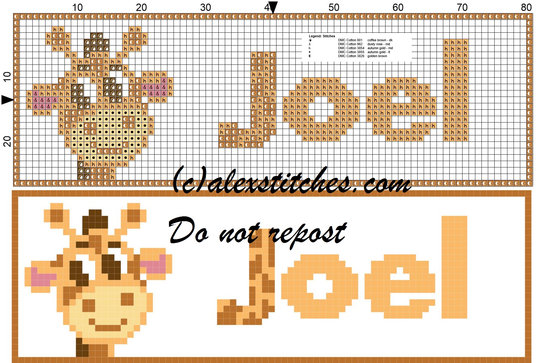Joel name with giraffe cross stitch pattern