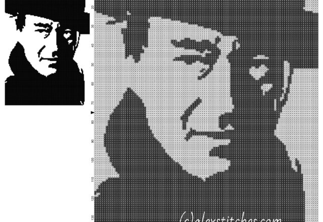 John Wayne free cross stitch pattern painting black and white in 150 stitches