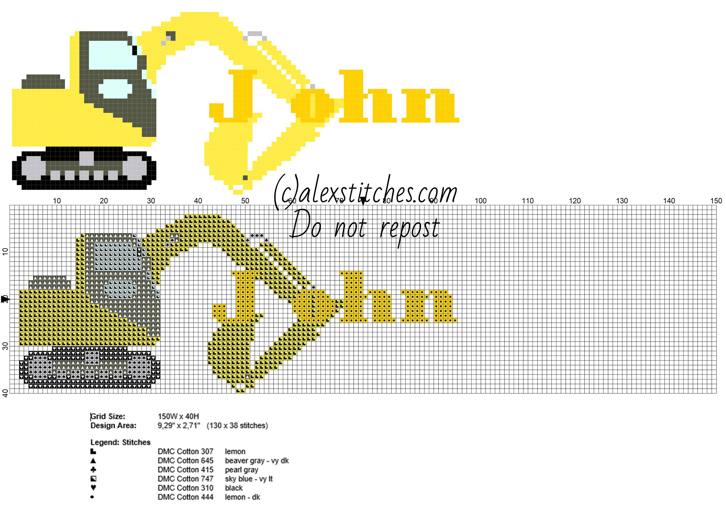 John cross stitch baby male name with the excavator