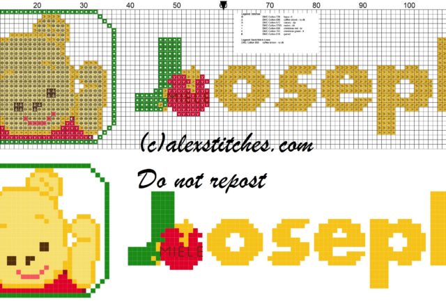 Joseph name with Baby winnie the pooh free cross stitches pattern