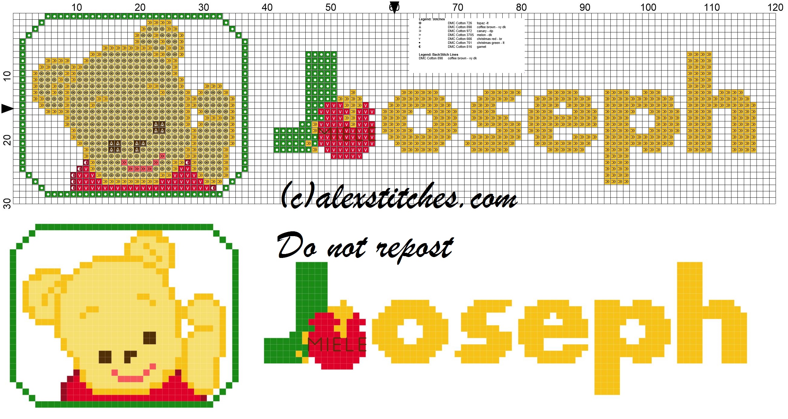 Joseph name with Baby winnie the pooh free cross stitches pattern