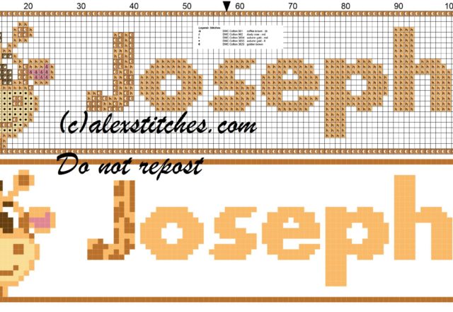 Joseph name with giraffe cross stitch pattern