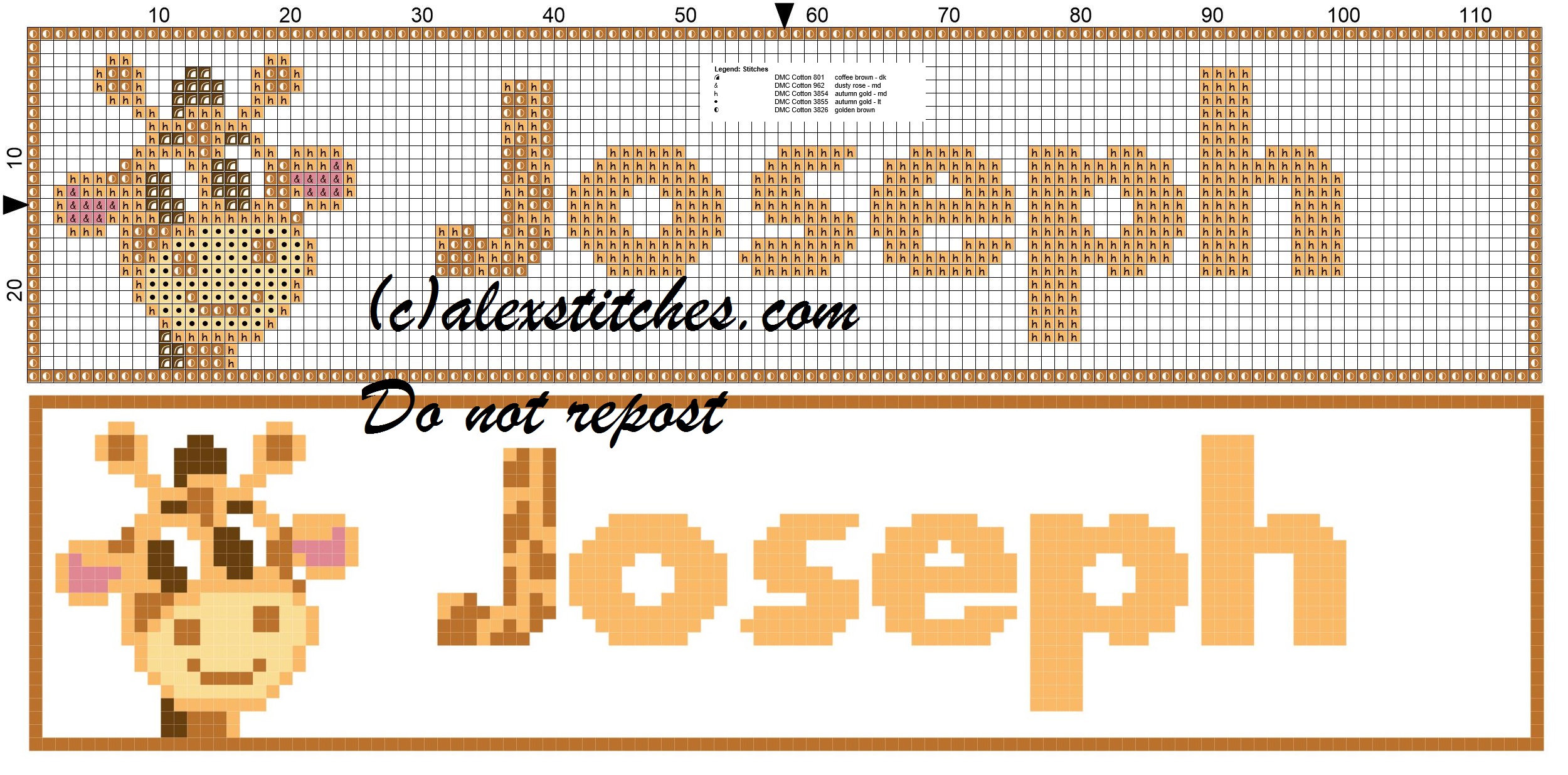 Joseph name with giraffe cross stitch pattern
