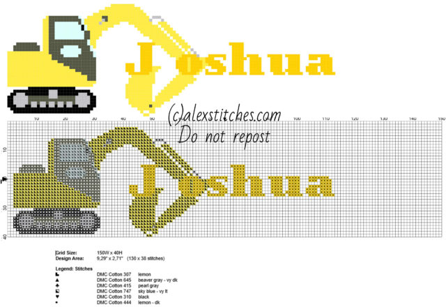 Joshua cross stitch baby male names with the excavator