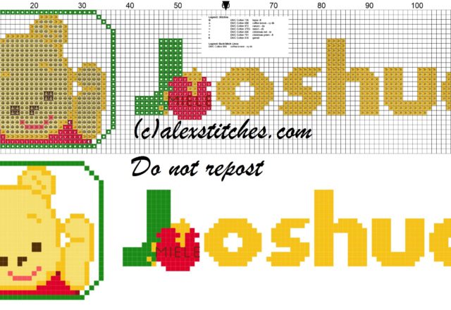 Joshua name with Baby winnie the pooh free cross stitches pattern