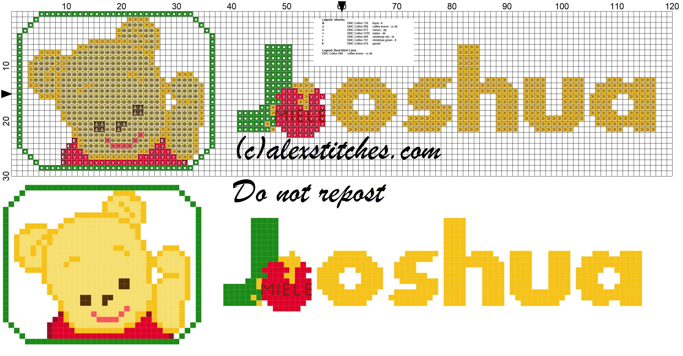 Joshua name with Baby winnie the pooh free cross stitches pattern