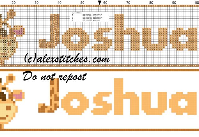 Joshua name with giraffe cross stitch pattern