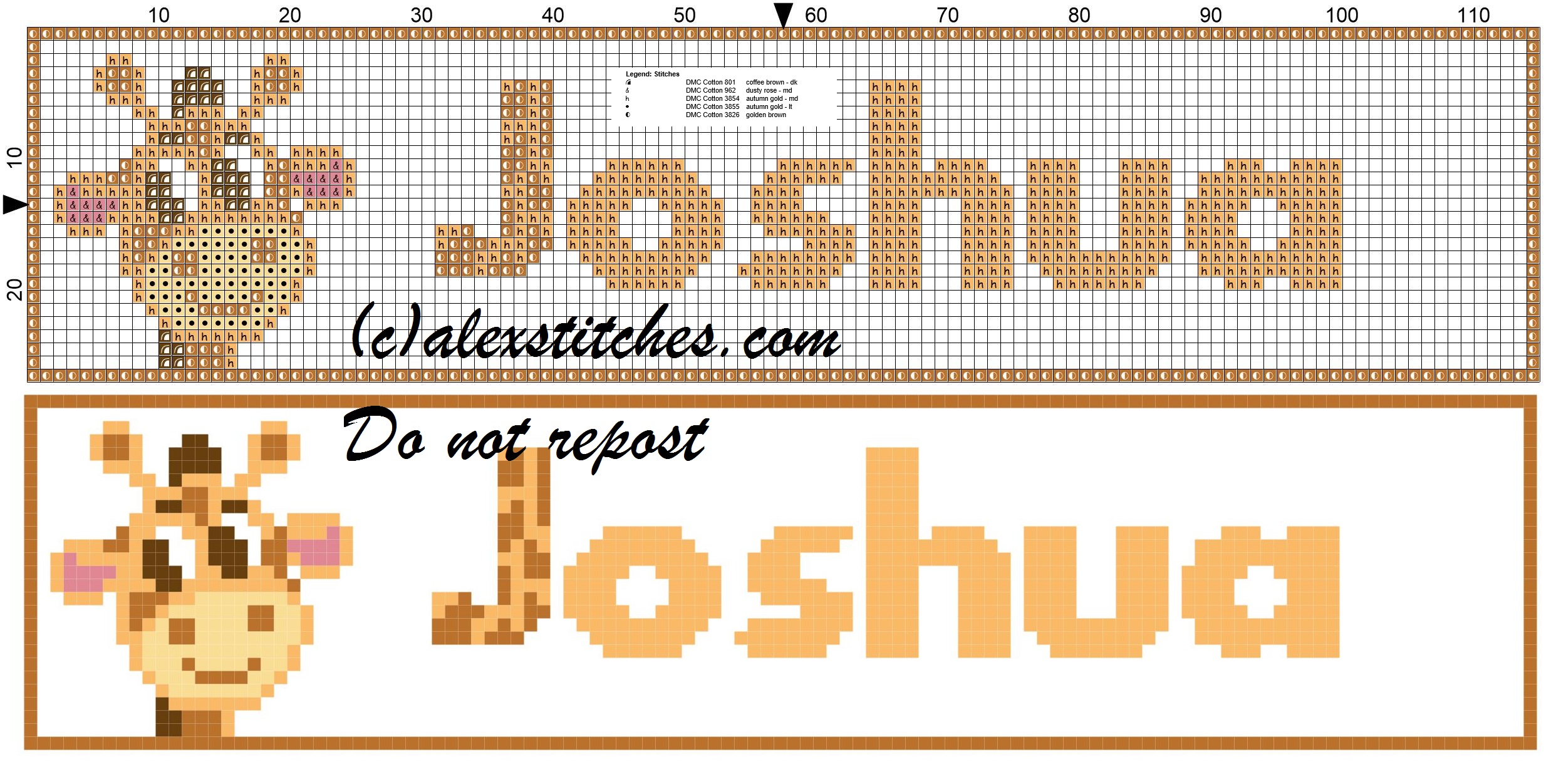 Joshua name with giraffe cross stitch pattern