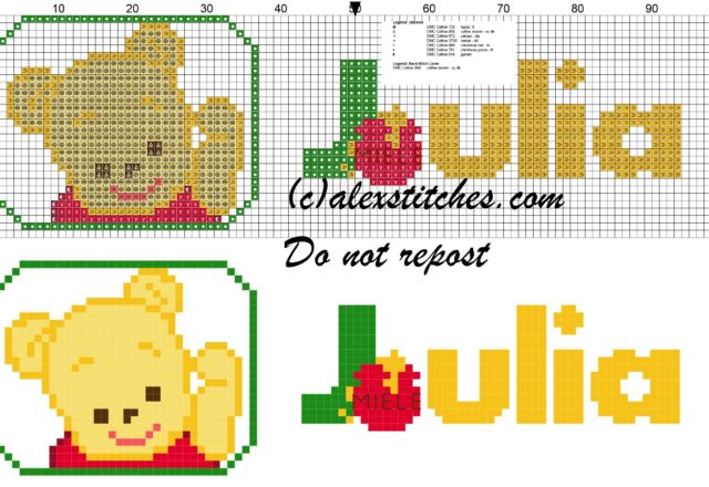 Julia name with Baby winnie the pooh free cross stitches pattern