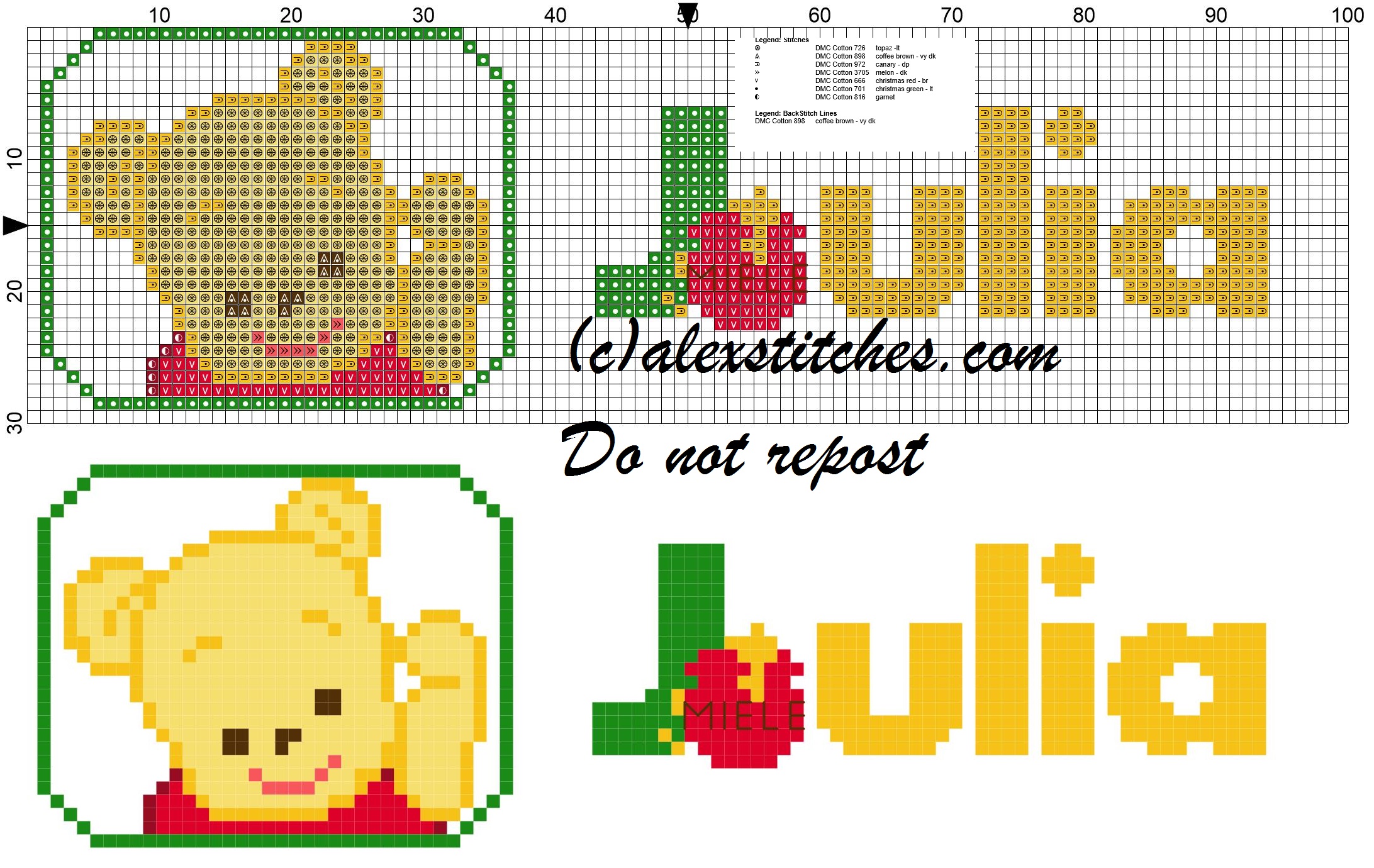 Julia name with Baby winnie the pooh free cross stitches pattern