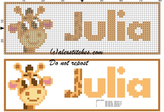 Julia name with giraffe cross stitch pattern