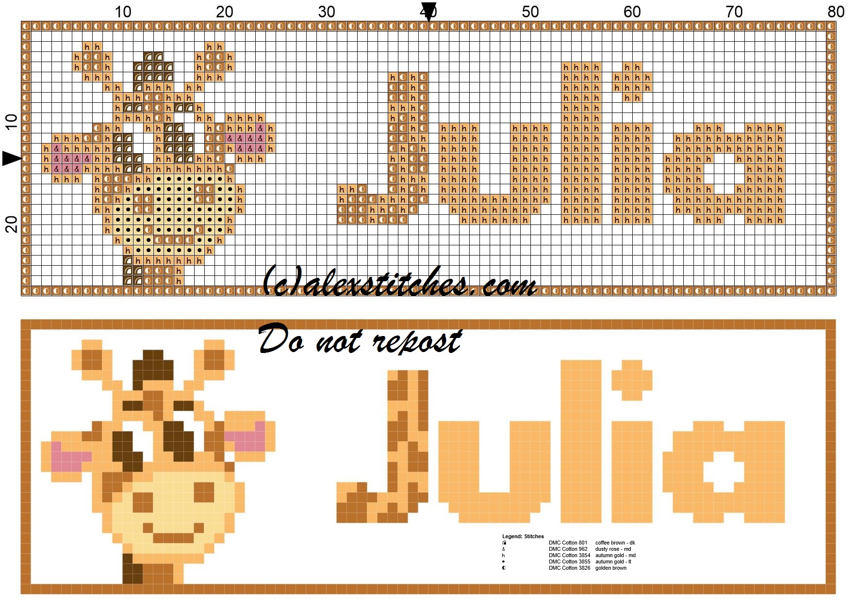 Julia name with giraffe cross stitch pattern