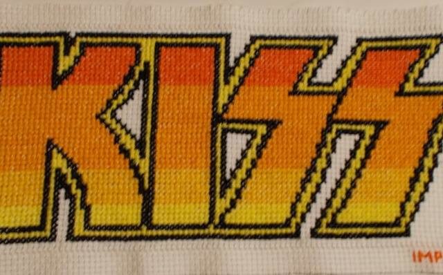 KISS logo cross stitch work photo by Facebook Fan Timea Cseke