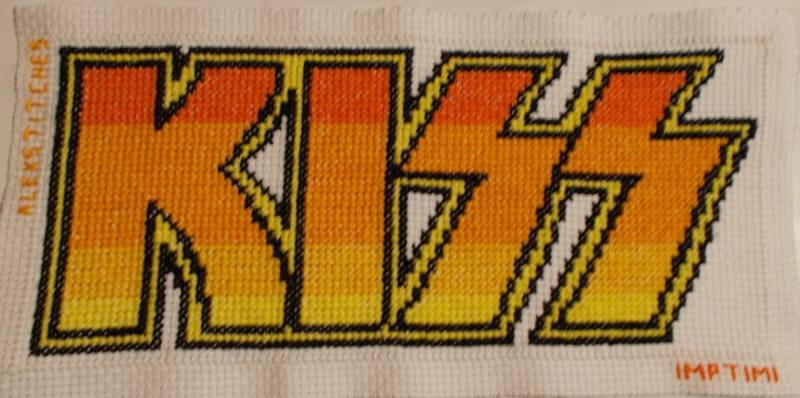 KISS logo cross stitch work photo by Facebook Fan Timea Cseke