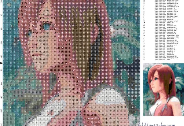 Kairi (Kingdom Hearts 2) free cross stitch pattern 100x130 50 colors