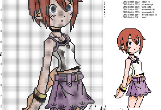 Kairi Kingdom Hearts free videogames cross stitch pattern 100x144 12 colors