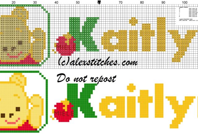 Kaitlyn name with Baby winnie the pooh free cross stitches pattern