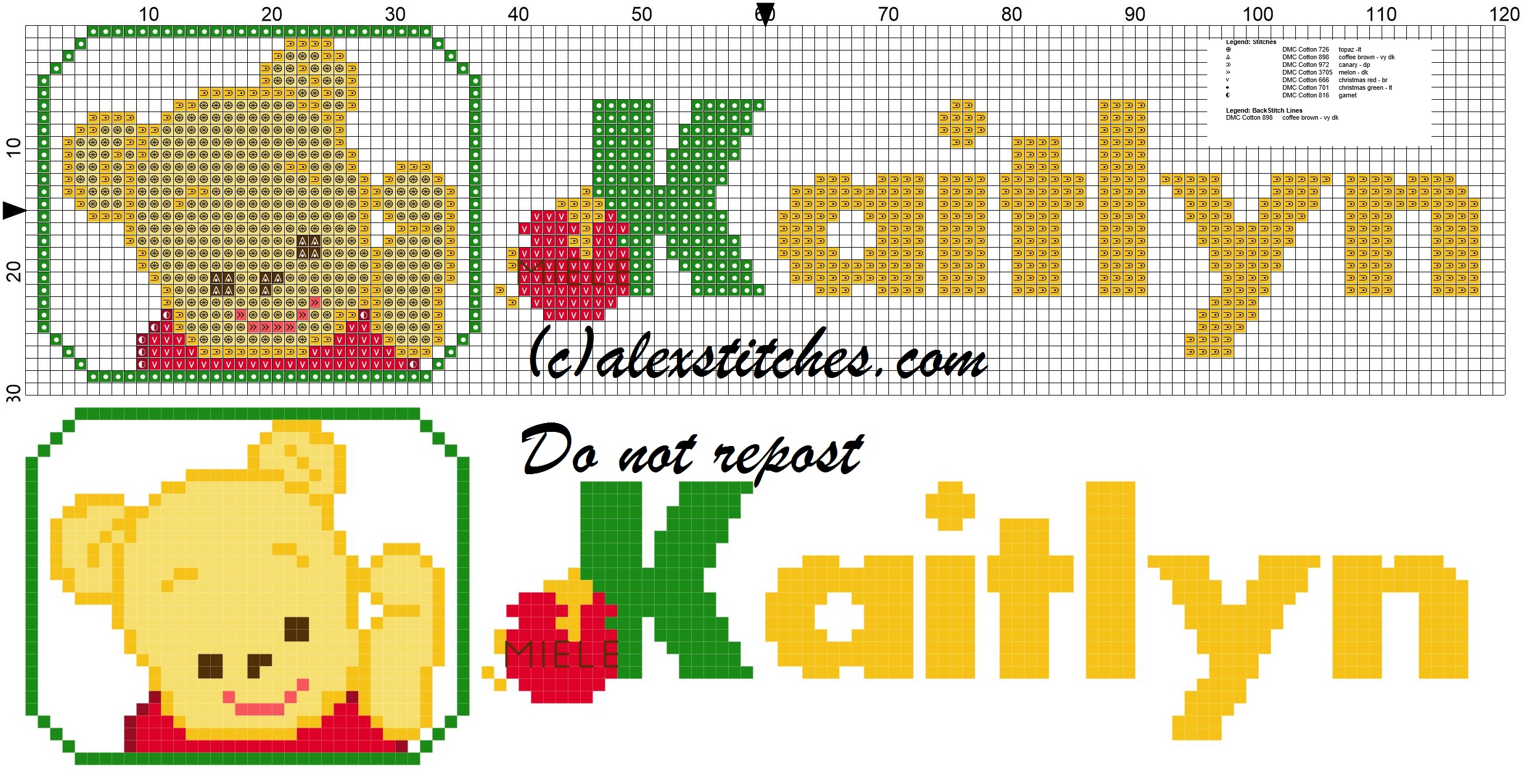 Kaitlyn name with Baby winnie the pooh free cross stitches pattern