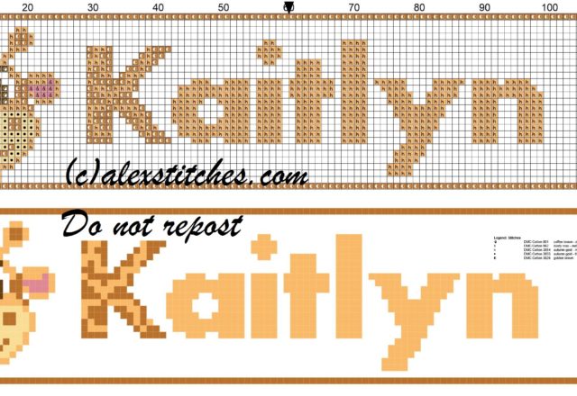 Kaitlyn name with giraffe cross stitch pattern