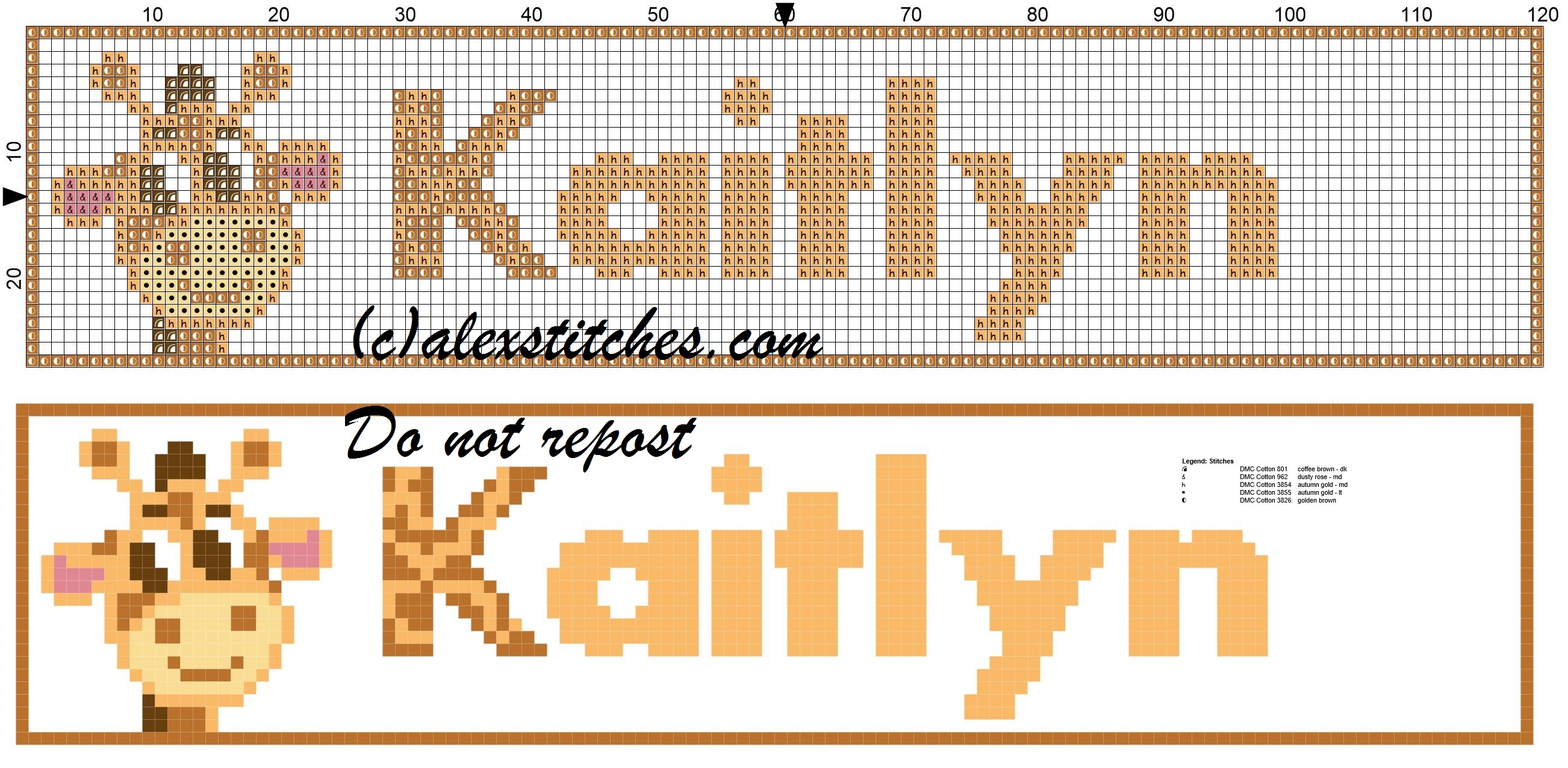 Kaitlyn name with giraffe cross stitch pattern