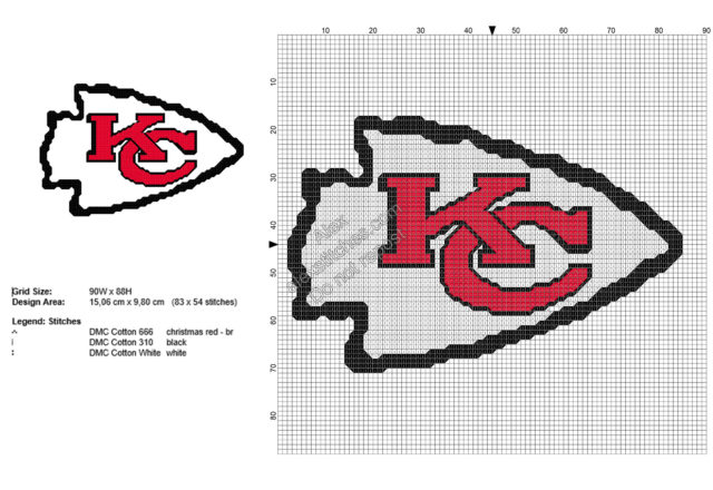 Kansas City Chiefs NFL logo free cross stitch pattern 83x54