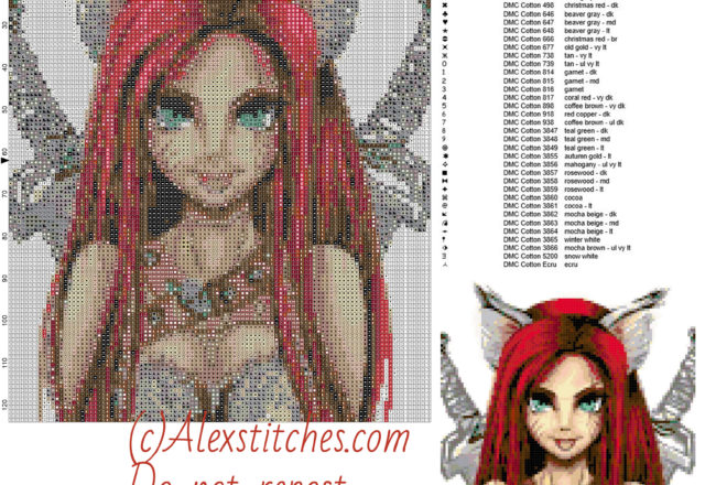 Katarina Kitty Cat (League of Legends) free videogames cross stitch pattern 100x124 40 colors