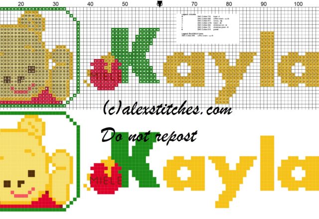 Kayla name with Baby winnie the pooh free cross stitches pattern