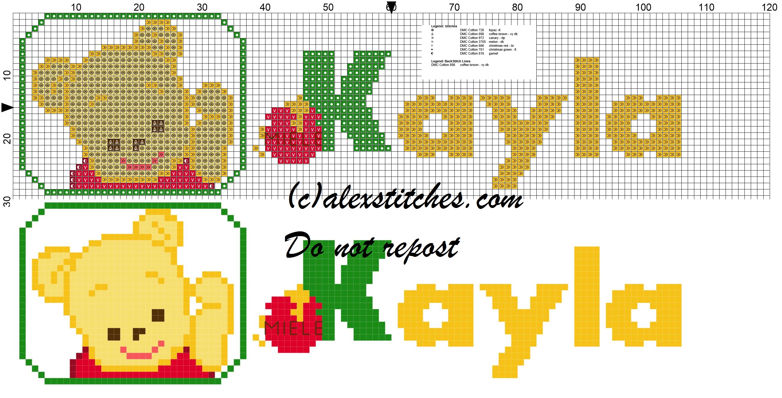 Kayla name with Baby winnie the pooh free cross stitches pattern