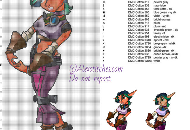 Keira (Jak and Daxter) free cross stitch pattern 106x200 22 colors