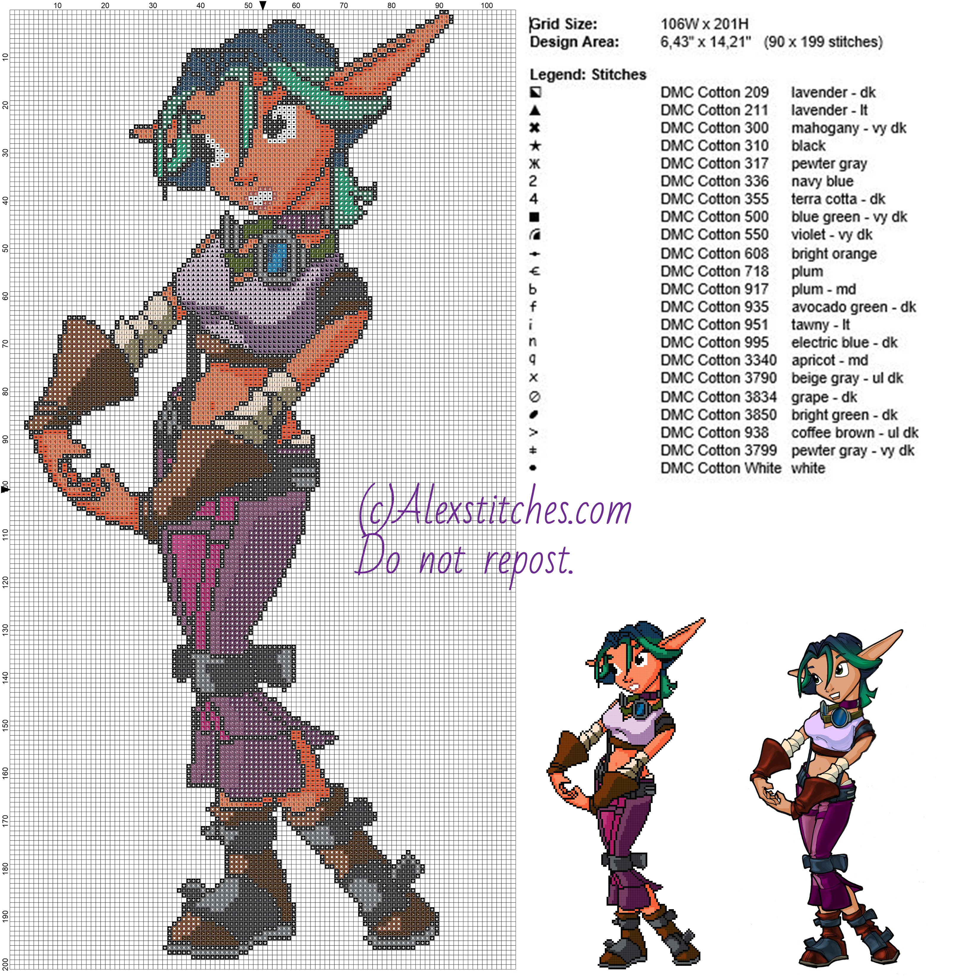 Keira (Jak and Daxter) free cross stitch pattern 106x200 22 colors