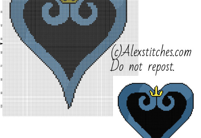 Kingdom Hearts Symbol free videogames cross stitch pattern 100x107 4 colors