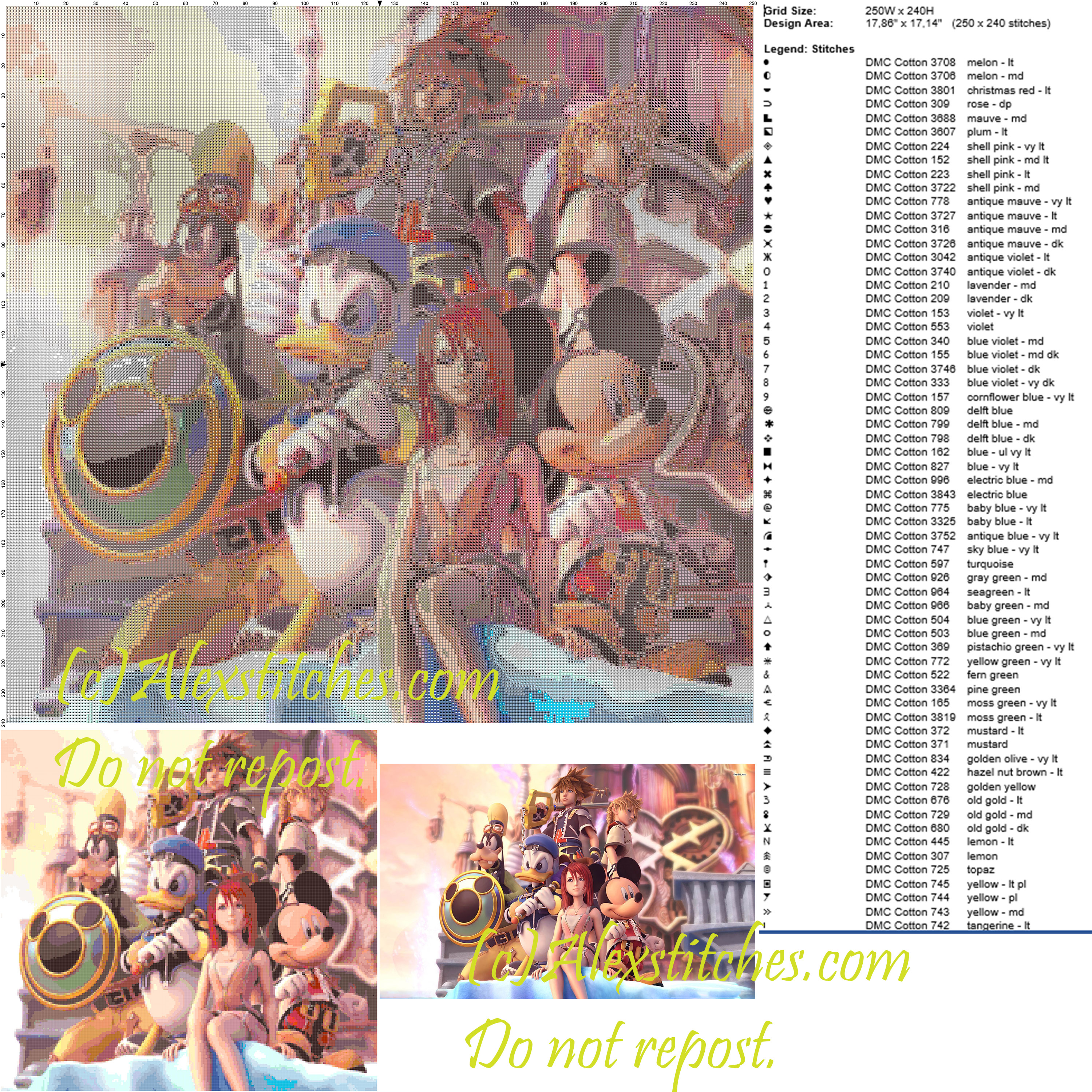 Kingdom Hearts free cross stitch pattern 250x240 100 colors