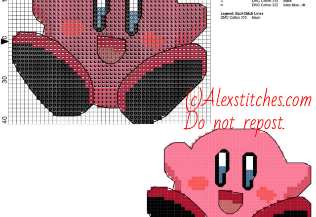 Kirby free videogames cross stitch pattern 50x41 7 colors