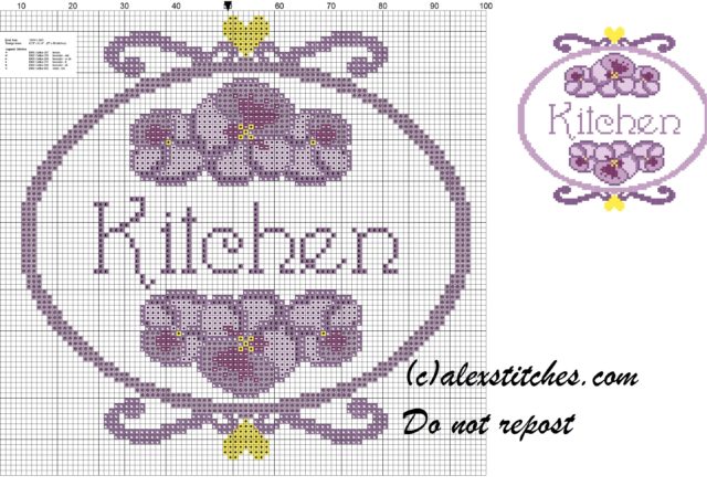 Kitchen double pansy cross stitch patern