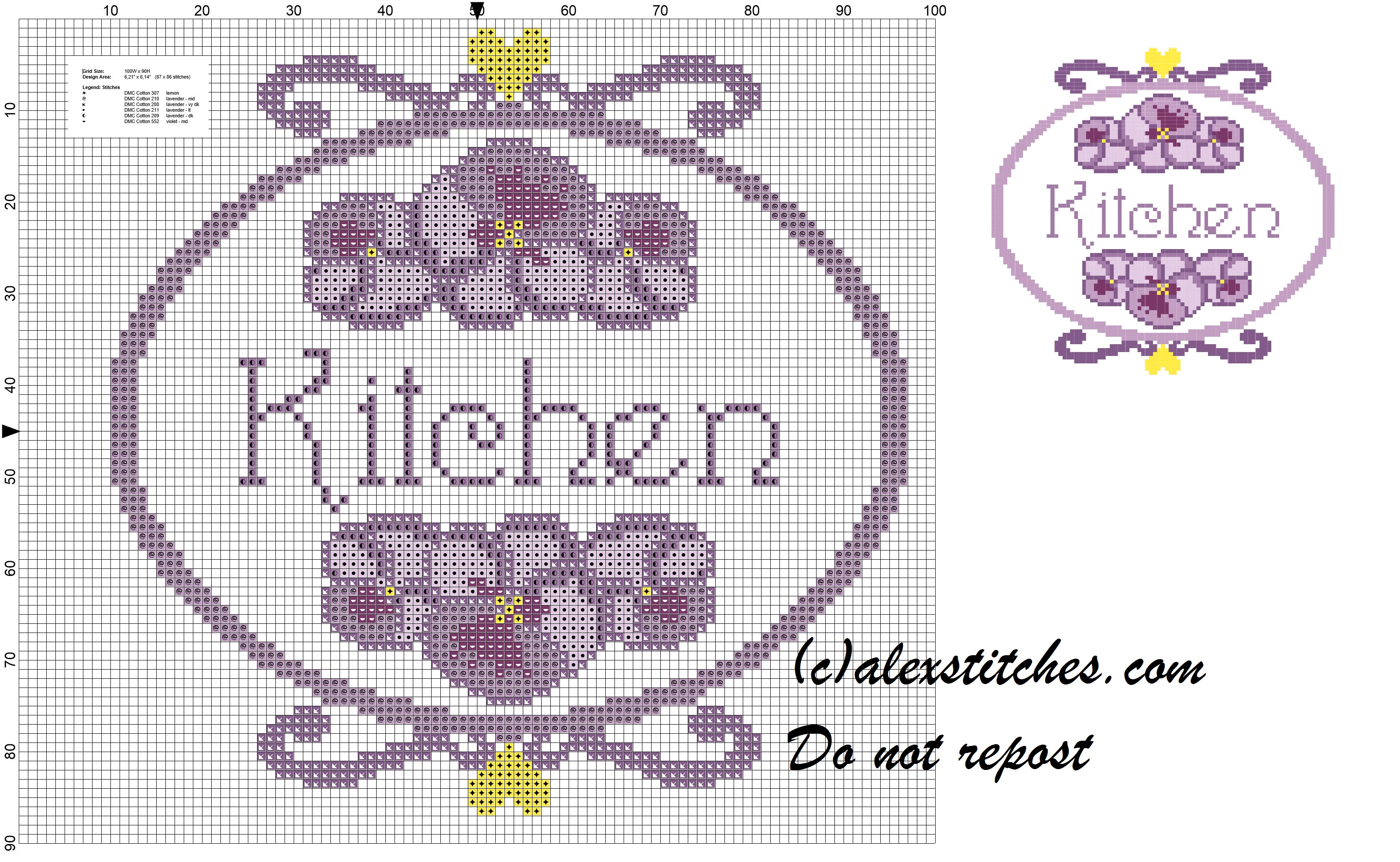 Kitchen double pansy cross stitch patern