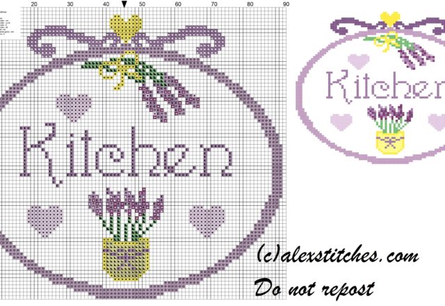 Kitchen lavender pot cross stitch pattern