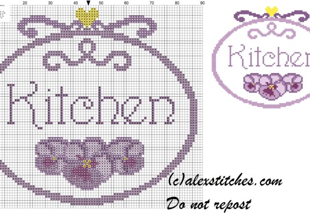 Kitchen simple pansy cross stitch pattern