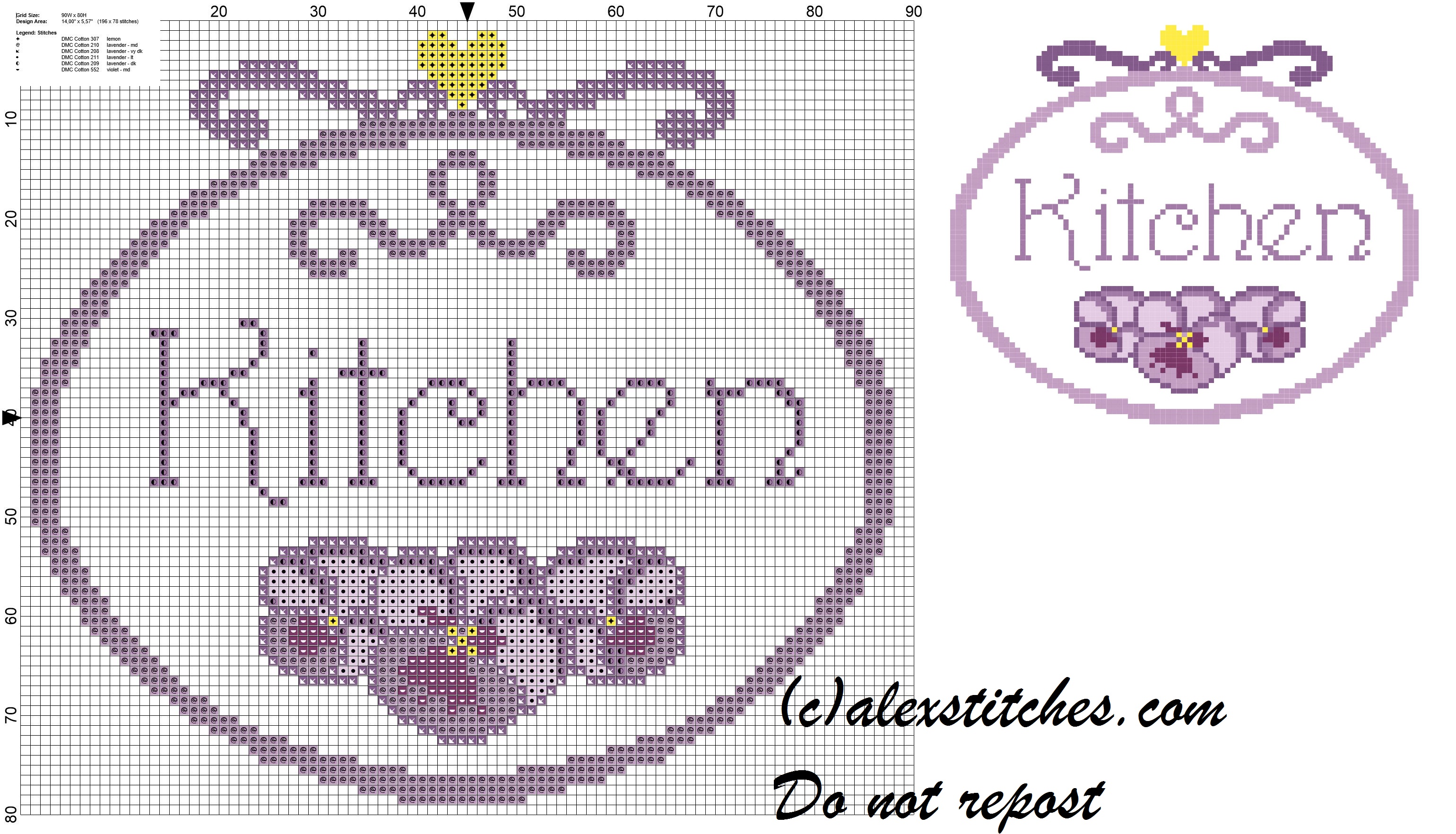 Kitchen simple pansy cross stitch pattern