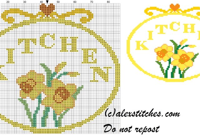 Kitchen with daffodils cross stitch pattern