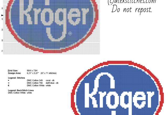 Kroger food logo free cross stitch pattern made with pcstitch software
