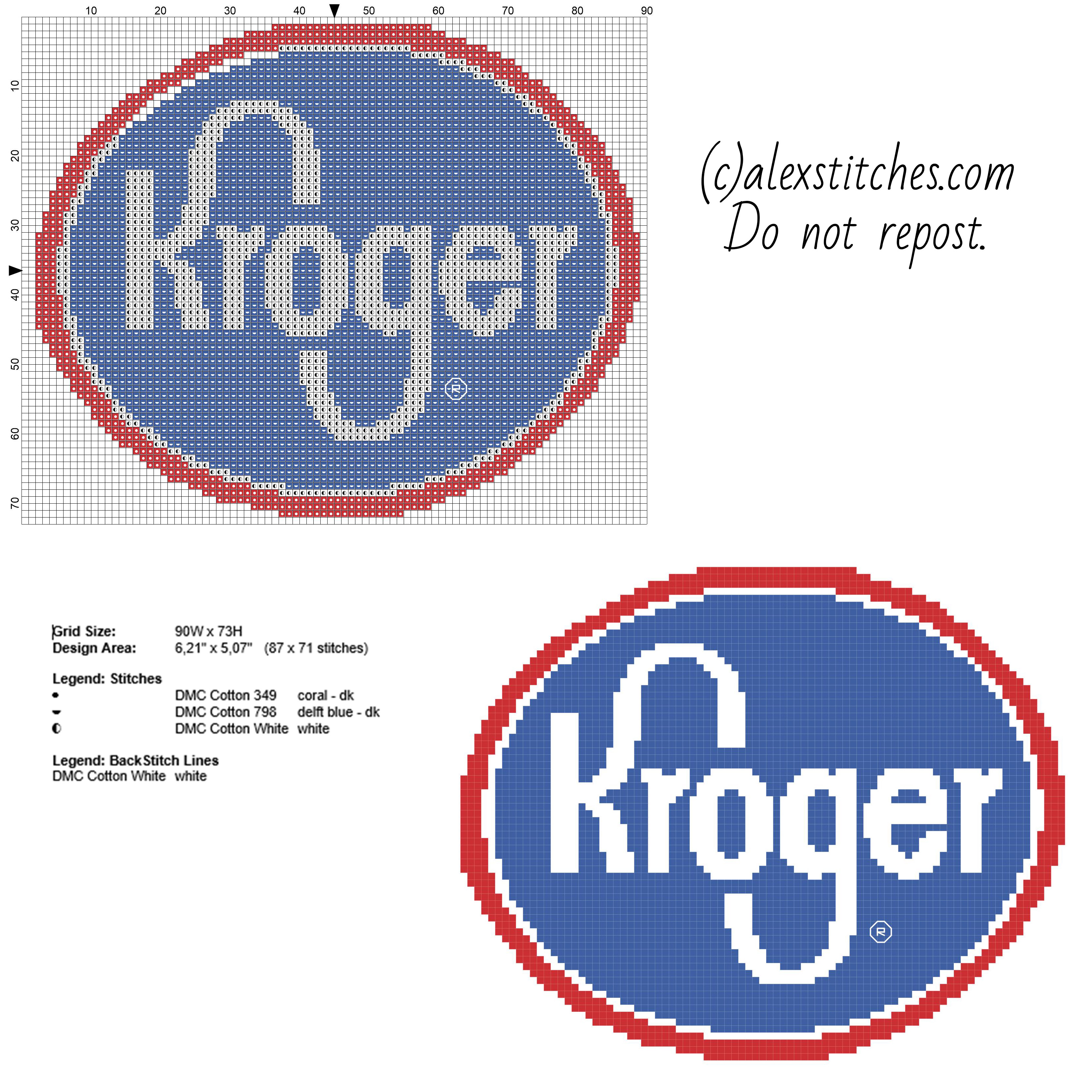 Kroger food logo free cross stitch pattern made with pcstitch software