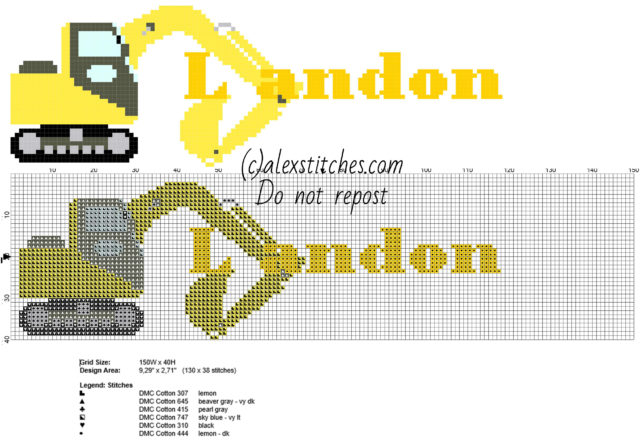 Landon cross stitch baby male names with the excavator