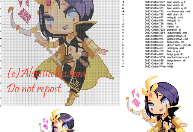 LeBlanc (League Of Legends) cross stitch pattern 158x180 28 colors