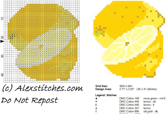 Lemon fruit free cross stitch pattern