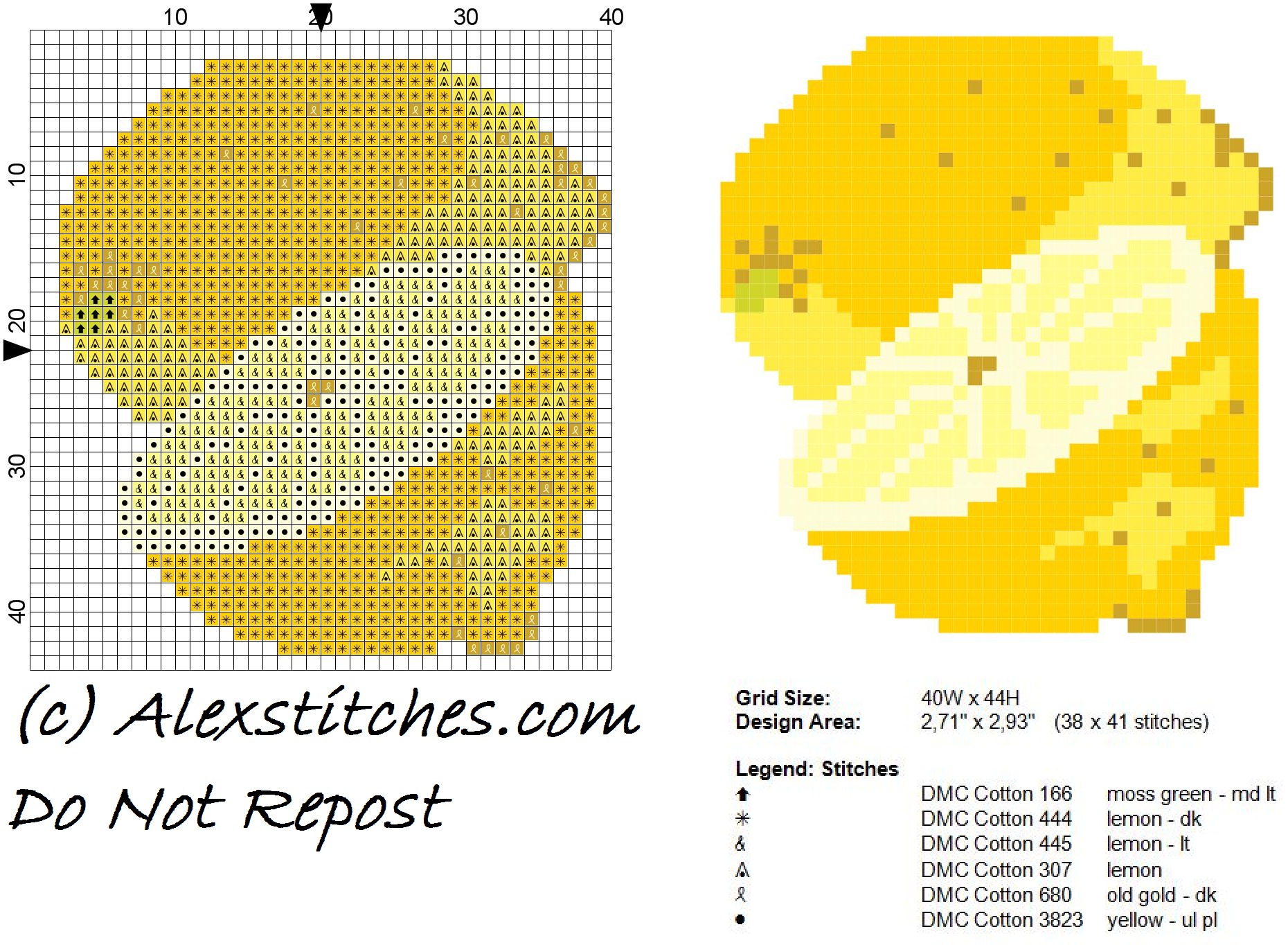 Lemon fruit free cross stitch pattern
