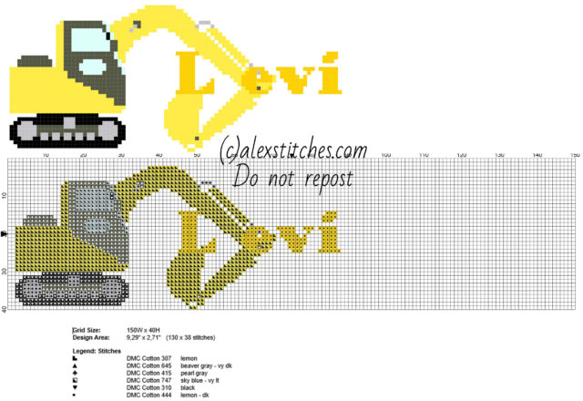 Levi cross stitch baby names with the excavator