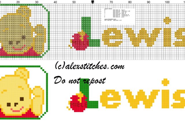 Lewis name with Baby winnie the pooh free cross stitches pattern